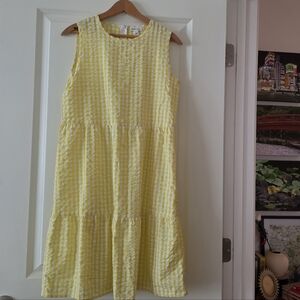 Chloe + Rene Gingham Cotton Blend Sleeveless Dress Womns S Yellow Preppy Cottage